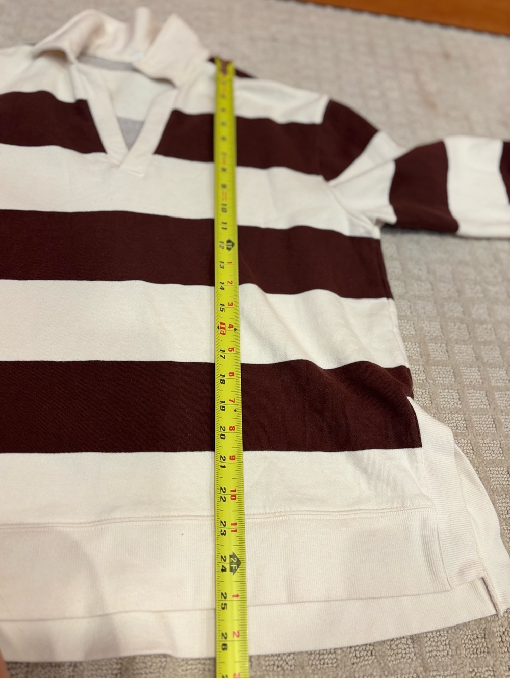 Z Supply Rugby Brown Stripe 100% Cotton Brushed Fleece Henley Women's Medium - Picture 8 of 9